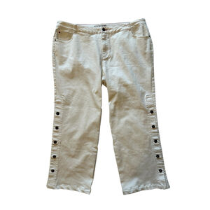 Peace Love World White Denim Jeans Side Buttons Pants White 22W Stretch